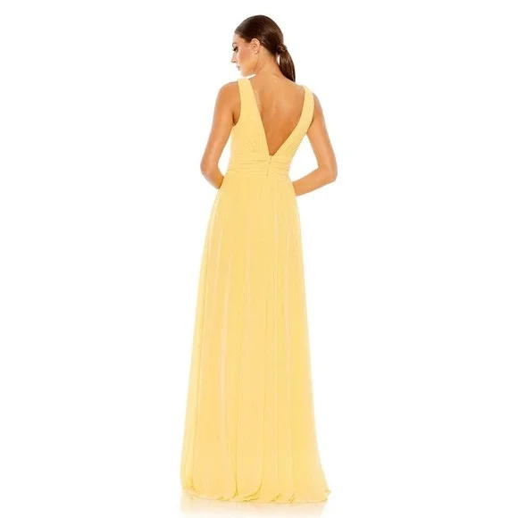 Ieena for Mac Duggal 55793 Buttercup Yellow Chiffon A-Line Gown Slit NWT Size 20
